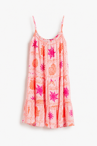 Musselinkleid mit Muster in Pink-Weiss