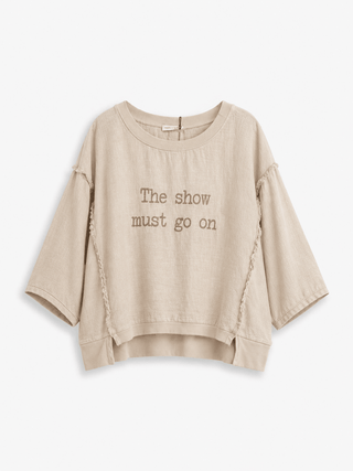 Leinenshirt in Beige mit Ziernähte, seitliche Schlitze am Saum