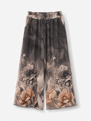 Sommerhose in Anthrazit-Taupe mit geblümten Design