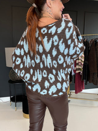 Leo Strickpullover in Braun - Hellblau. Hochwertige Verarbeitung für Damen in Einheitsgröße 36-42 - Levelone GmbH & Co. KG