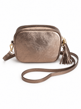 Leder Umhängetasche in Bronze mit abnehmbarem Leder-Schultergurt, Reißverschluss und großem Hauptfach