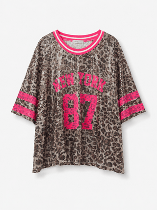 Pailletten T-Shirt in Leo mit Print