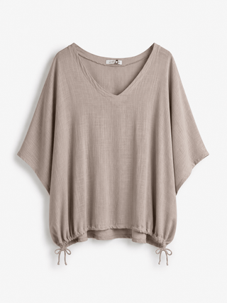 Shirt in Leinen Optik in Taupe mit Tunnelzug seitlich am Saum
