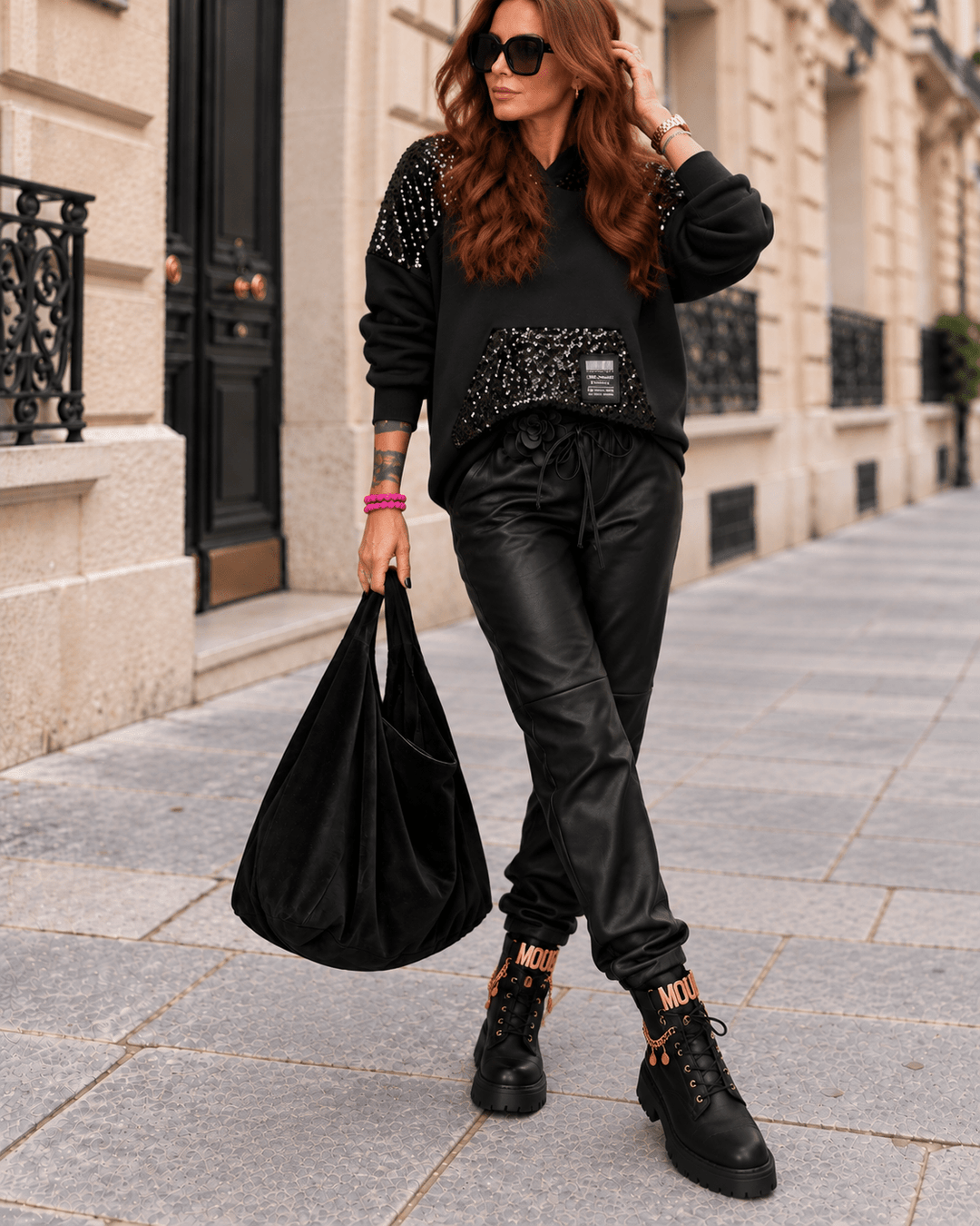 Lederhose (vegan) in Schwarz mit elastischer Taille für Damen in Einheitsgröße 36-42 - Levelone GmbH & Co. KG