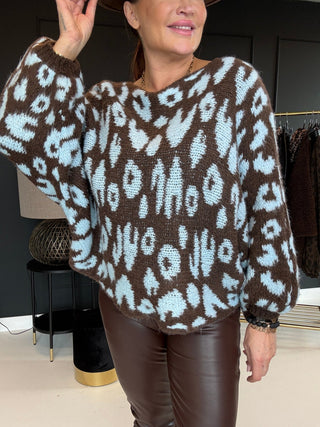 Leo Strickpullover in Braun - Hellblau. Hochwertige Verarbeitung für Damen in Einheitsgröße 36-42 - Levelone GmbH & Co. KG