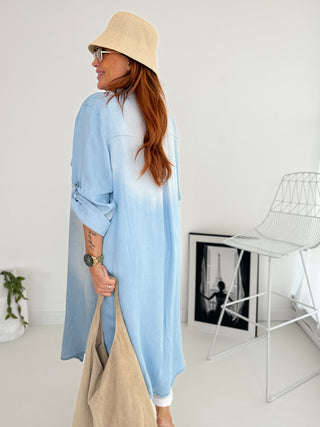 Jeans Hemdkleid in Blau, mit Brusttaschen für Damen in Einheitsgröße 36-42  - Levelone GmbH & Co. KG