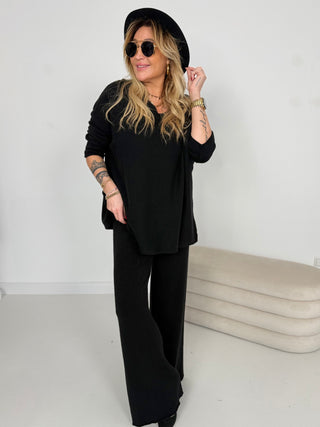 Zweiteiler Schwarz-strickhose-strickpullover-damen-levelone