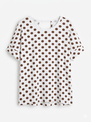 T-Shirt in Weiss-Braun mit Punkte hinten mit Wickeldetail