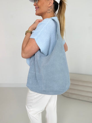 Wildleder Shopper Tasche in Babyblau