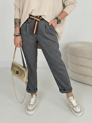 Stoffhose in Grau mit Gürtel