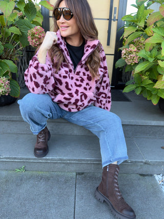 Leo Teddy Sweater in Rosa-Bordeaux für Damen in Einheitsgröße 36-42 - Levelone GmbH & Co. KG